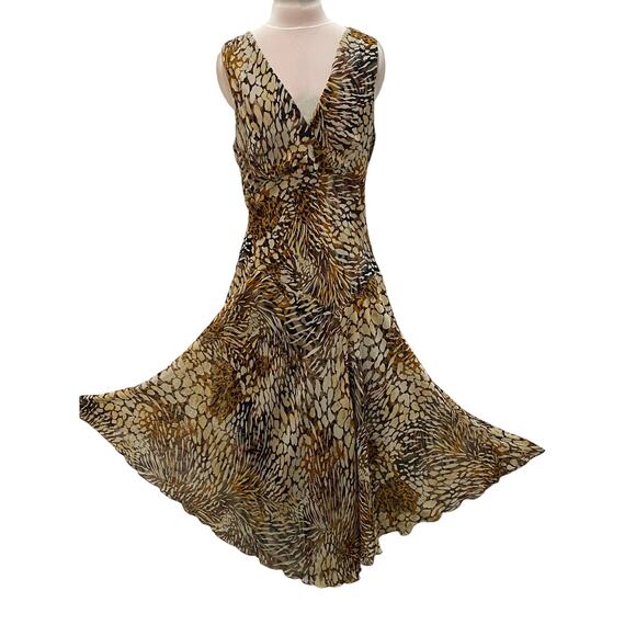 CHRIS MCLAUGHLIN Animal Print Leopard Surplice Asymmetrical Dress 12 Fairy Flowy - Picture 1 of 7